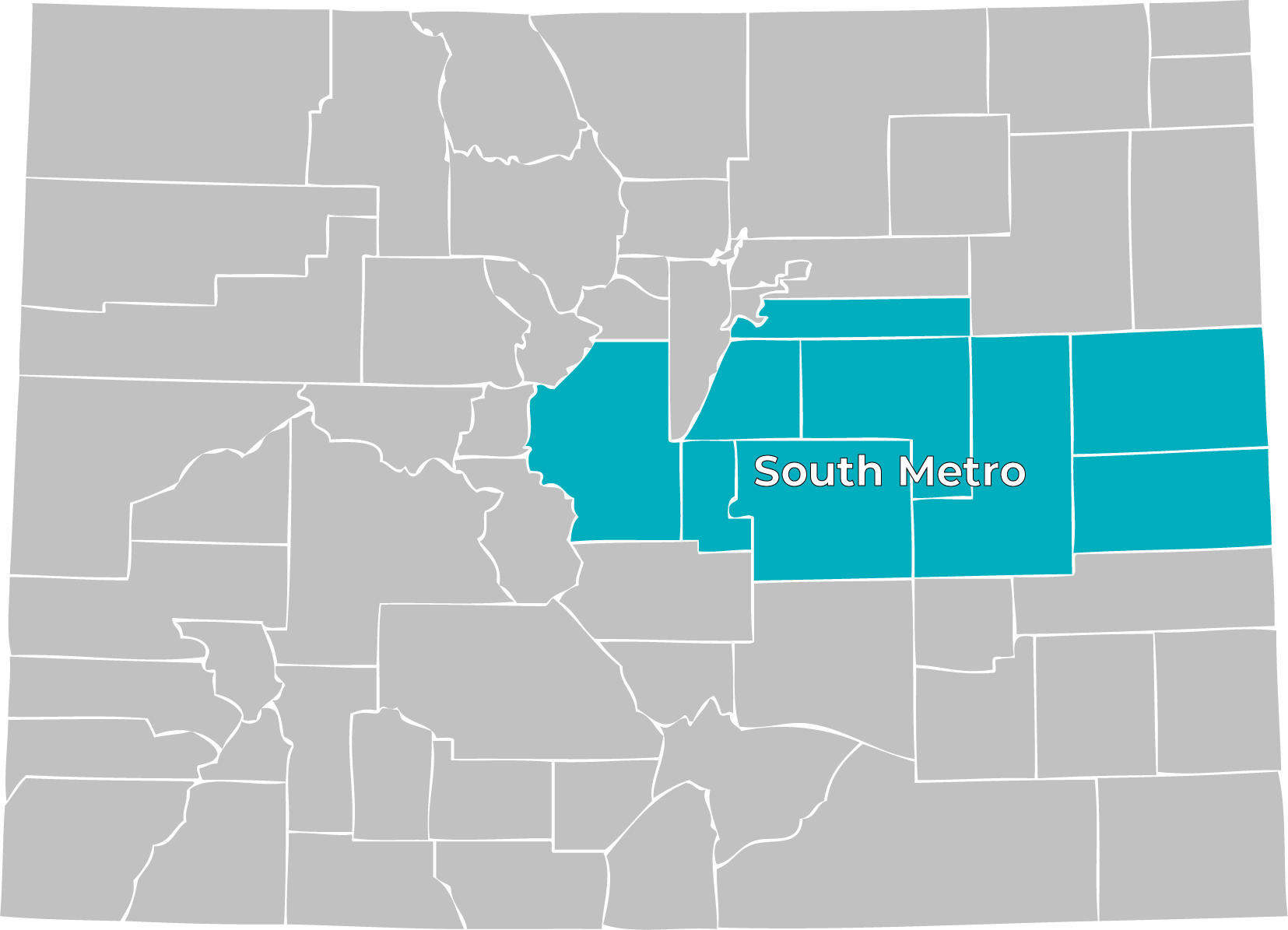 Map of the South Metro region within Colorado