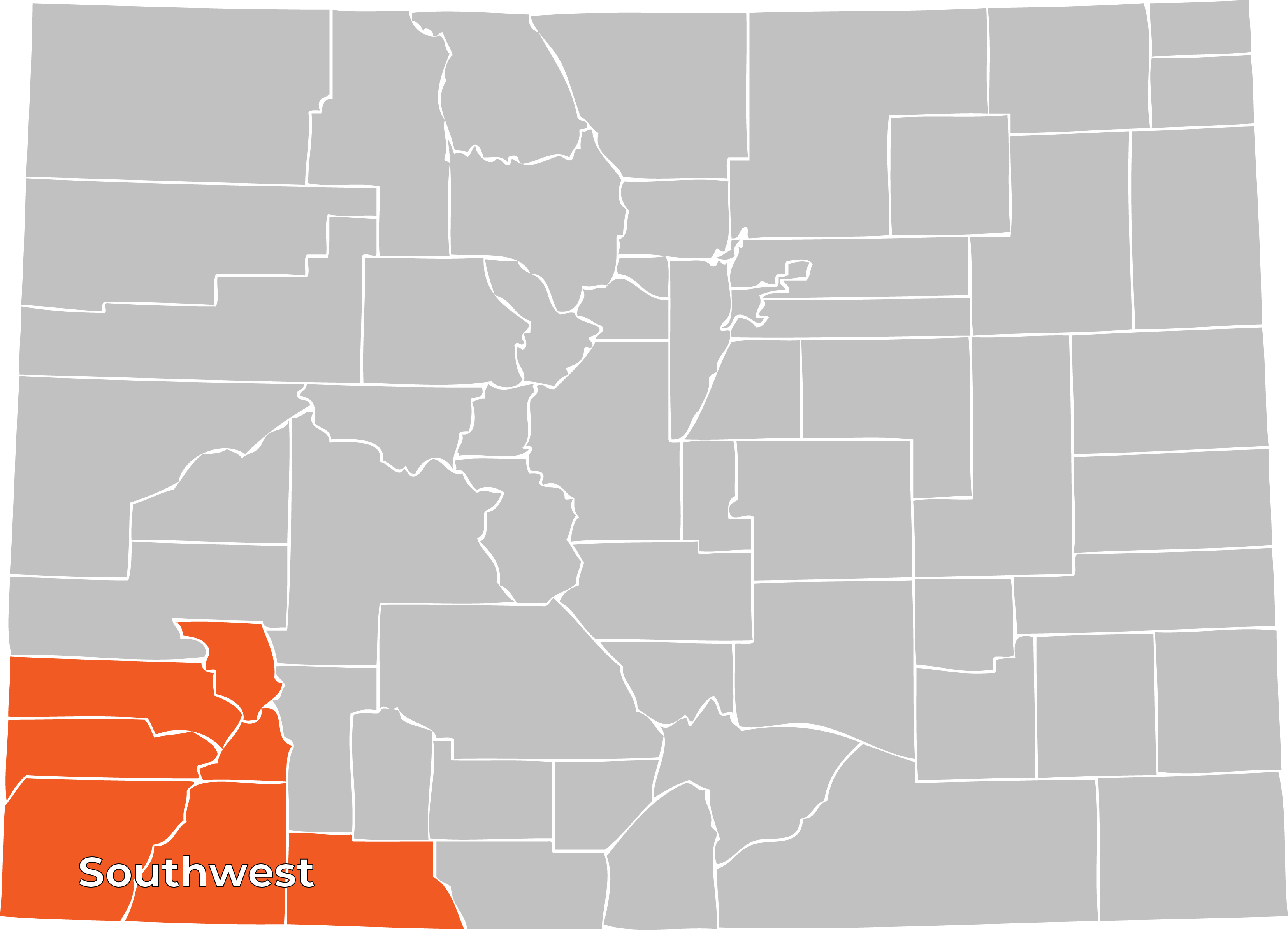 Map of the Southwest region within Colorado