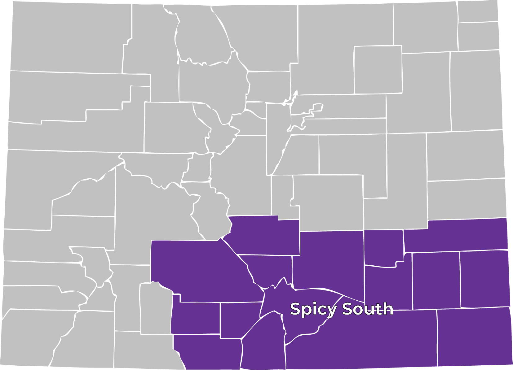 Map of the Spicy South region within Colorado
